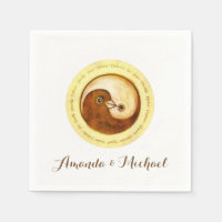 PAPEL boda NAPKIN. Palomas YinYang de oro.