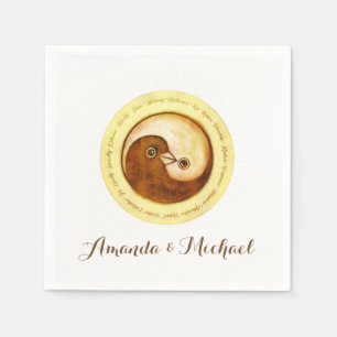Servilleta De Papel PAPEL boda NAPKIN. Palomas YinYang de oro.