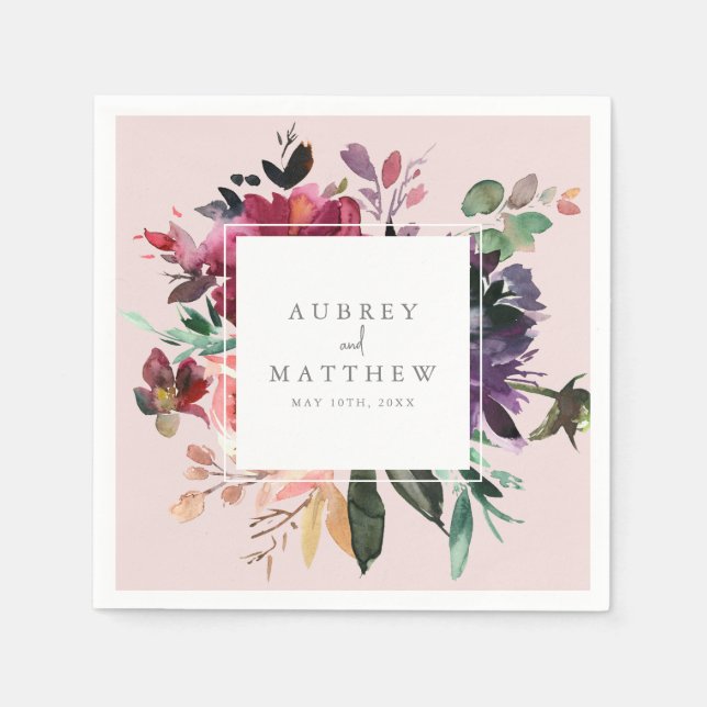 Servilleta De Papel Papel Boda rosa Rubor floral de Borgoña moderna (Anverso)