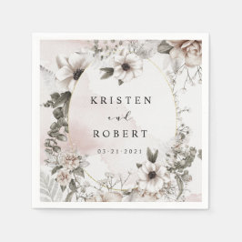 Servilleta De Papel papel cuadrado boda floral de color negro plateado