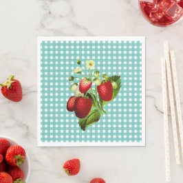 Servilleta De Papel Papel de almuerzo verde azul de Gingham y fresas