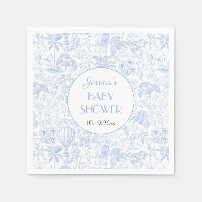 Servilleta De Papel Papel de Baby Shower azul Cute Safari Toile de Jou (Anverso)