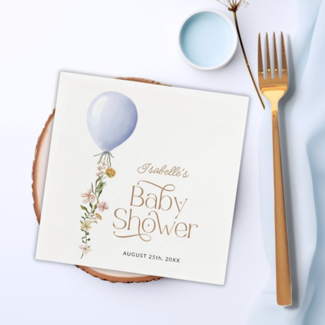 Servilleta De Papel Papel de Baby Shower Blue Balloon Floral Boy (Blue Balloon Floral Boy Baby Shower Theme Paper Napkins)