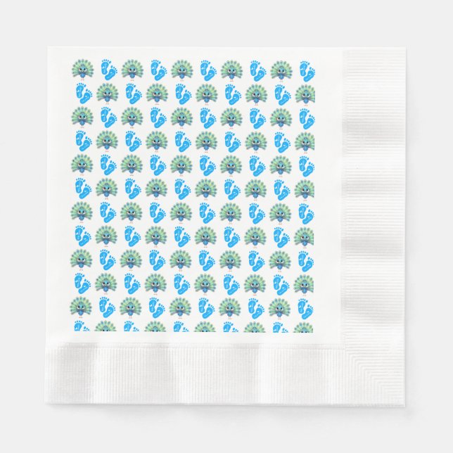 Servilleta De Papel Papel de Baby Shower Blue Peacock (Anverso)