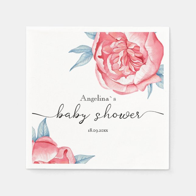 Servilleta De Papel Papel de Baby Shower Napkin Peonies (Anverso)