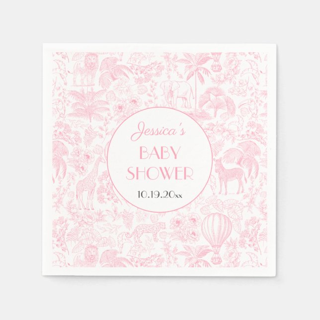 Servilleta De Papel Papel de Baby Shower rosado de Cute Safari Toile d (Anverso)