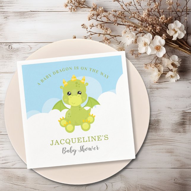 Servilleta De Papel Papel de Baby Shower Whimsical Boy Dragon (Whimsical Boy Dragon Baby Shower Paper Napkins)