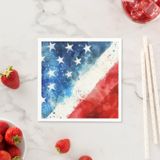 Servilleta De Papel Papel de bandera americana acuarela roja blanca y 