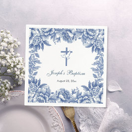 Servilleta De Papel Papel de bautismo de flor de toile azul