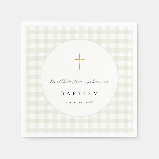 Servilleta De Papel Papel de Bautizo de Bebé de Cuadros Verde  (Anverso)
