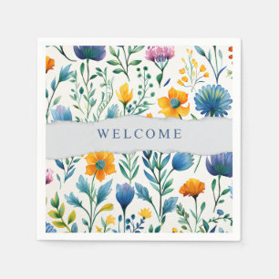 Servilleta De Papel Papel de bienvenida con flores tropicales en acuar