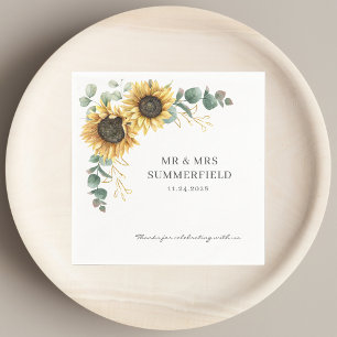 Servilleta De Papel Papel de Boda con Floral de Girasol y Verde de Euc