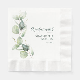 Servilleta De Papel Papel de boda con guión de eucalipto de acuarela p