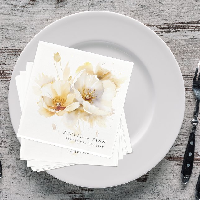 Servilleta De Papel Papel de boda de flor de oro blanco elegante (Elegant White Yellow Gold Flower Wedding Paper Napkins)