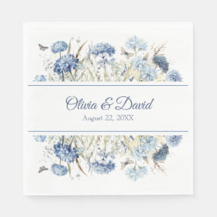 Servilleta De Papel Papel de boda de flor silvestre hortensia azul pol