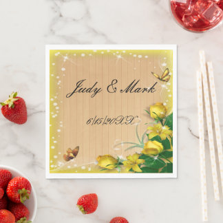Servilleta De Papel Papel de Boda de mariposa floral de color amarillo