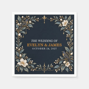 Servilleta De Papel Papel de Boda Floral Cuervo Gótico Azul Marino Dor