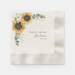 Servilleta De Papel Papel de boda floral de girasol eucalipto