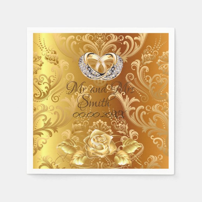 Servilleta De Papel Papel de Boda Personalizado Damask Elegante Dorado (Anverso)