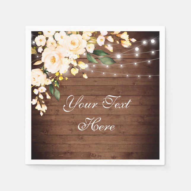 Servilleta De Papel Papel de Boda rústico de madera y Rosas de Rubor (Anverso)