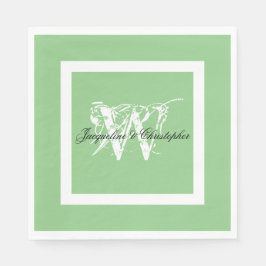 Servilleta De Papel Papel de boda verde suave con monograma y nombres 