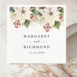Servilleta De Papel Papel de bodas de invierno de White Poinsettia Red