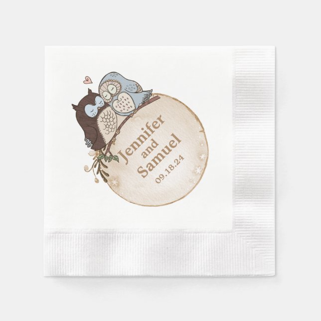 Servilleta De Papel Papel de búho de boda rústica del bosque   (Anverso)