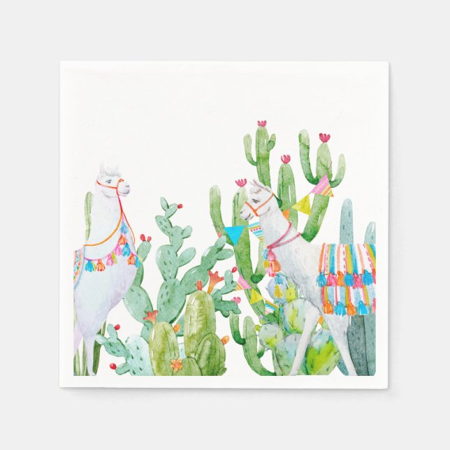 Servilleta De Papel Papel de cóctel Napkin Boho Llama Bohemian Cacti D (Anverso)