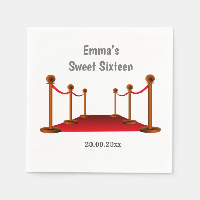 Servilleta De Papel Papel de cumpleaños 16 de Hollywood Red Carpet (Anverso)