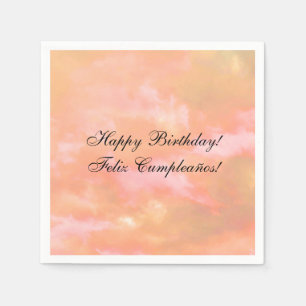 Servilleta De Papel Papel de cumpleaños bilingüe feliz para cielo rosa