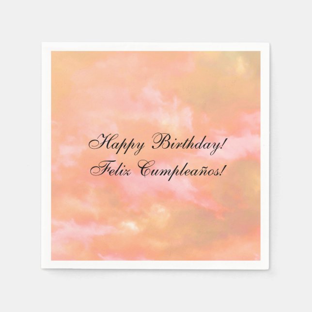 Servilleta De Papel Papel de cumpleaños bilingüe feliz para cielo rosa (Anverso)