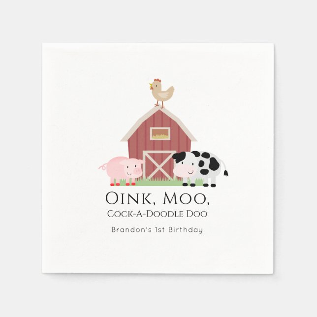 Servilleta De Papel Papel de cumpleaños blanco Barnyard para los anima (Anverso)