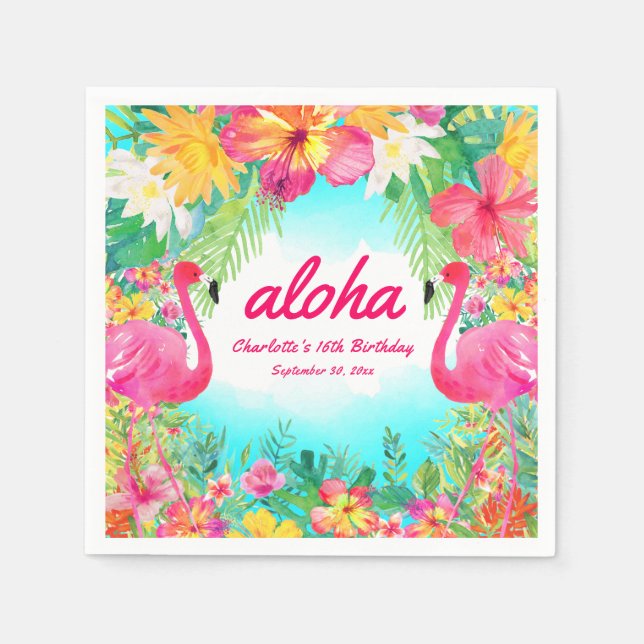 Servilleta De Papel Papel de cumpleaños de Aloha Luau Tropical Flaming (Anverso)