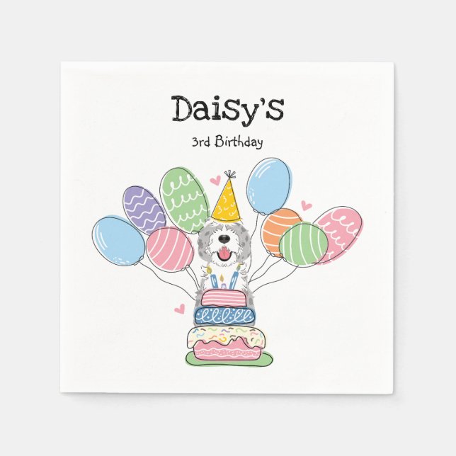 Servilleta De Papel Papel de cumpleaños de Blue Merle Sheepadoodle (Anverso)