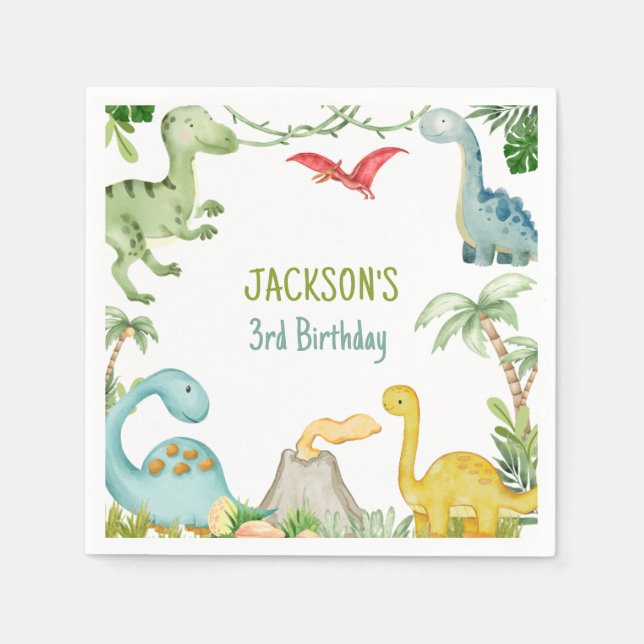Servilleta De Papel Papel de cumpleaños de dinosaurio (Anverso)