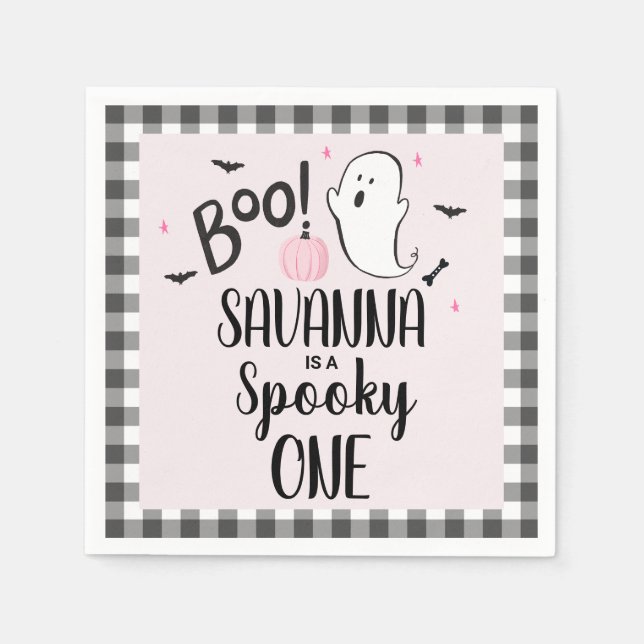 Servilleta De Papel Papel de cumpleaños de Halloween con fantasma rosa (Anverso)