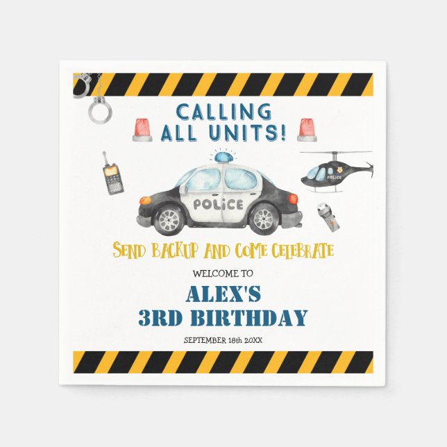 Servilleta De Papel Papel de cumpleaños de la policía infantil (Anverso)