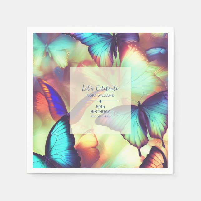 Servilleta De Papel Papel de cumpleaños de mariposa (Anverso)