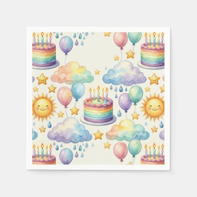 Servilleta De Papel Papel de Cumpleaños de Nube Arcoíris (Anverso)