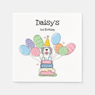 Servilleta De Papel Papel de cumpleaños de Sheepadoodle Gris y Blanco
