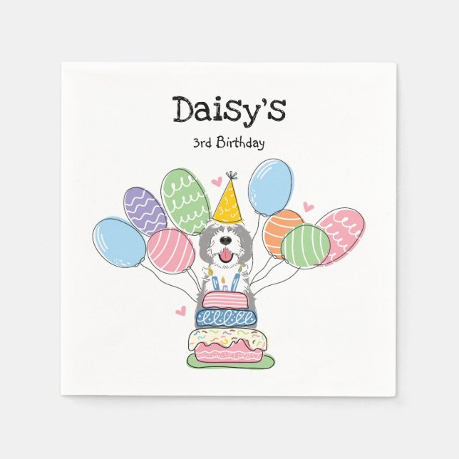 Servilleta De Papel Papel de cumpleaños de Sheepadoodle Gris y Blanco (Anverso)