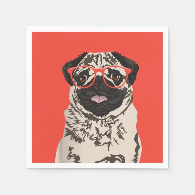 Servilleta De Papel Papel de cumpleaños Hipster Pug Napkin (Anverso)