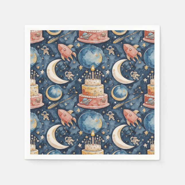Servilleta De Papel Papel de Cumpleaños para Niños de Aventuras Espaci (Anverso)