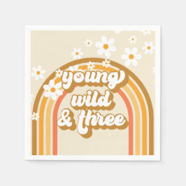 Servilleta De Papel Papel de cumpleaños Retro Rainbow Young Wild y Tre