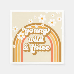 Servilleta De Papel Papel de cumpleaños Retro Rainbow Young Wild y Tre