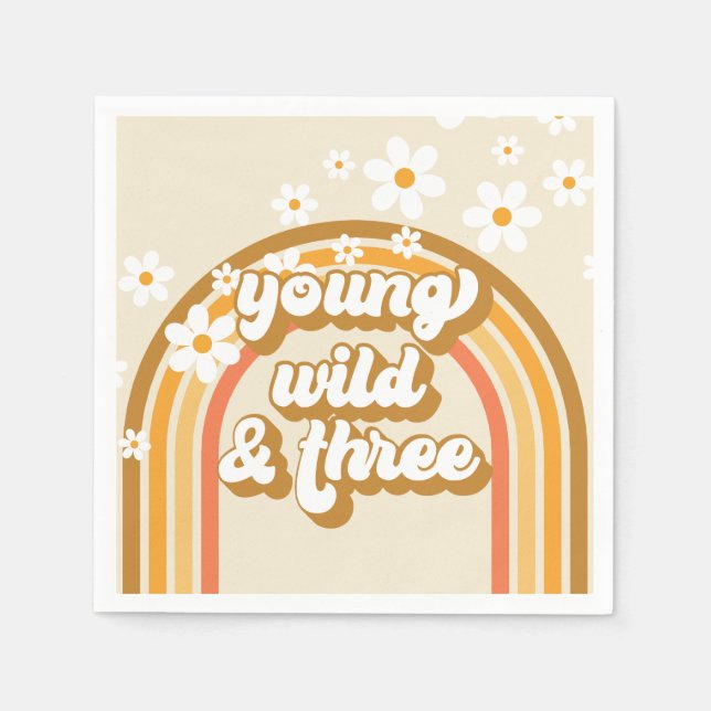 Servilleta De Papel Papel de cumpleaños Retro Rainbow Young Wild y Tre (Anverso)