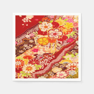 Servilleta De Papel Papel de deshielo floral kimono blanco rojo japoné