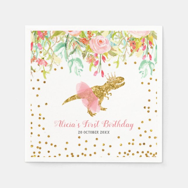 Servilleta De Papel Papel de dinosaurio rosado Chica (Anverso)