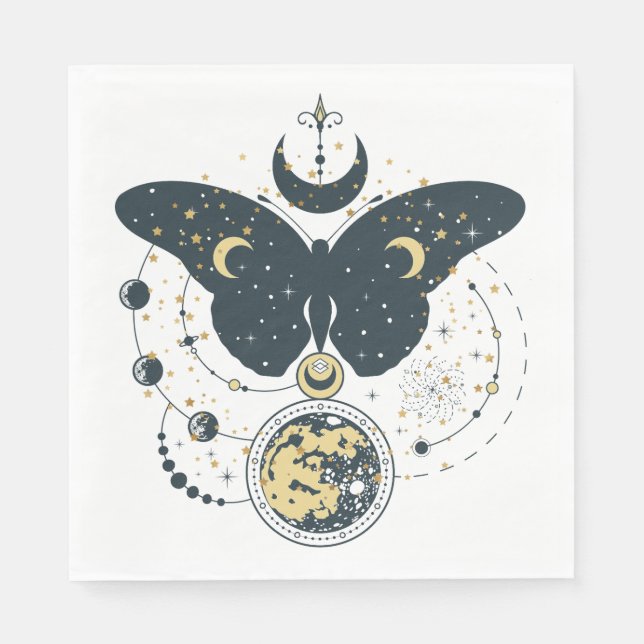 Servilleta De Papel Papel de diseño para mariposa y cielo místico (Anverso)