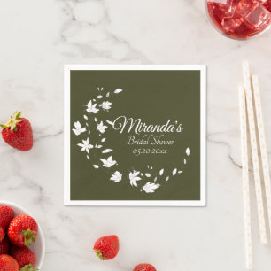 Servilleta De Papel Papel de ducha de novia floral blanca y verde otoñ
